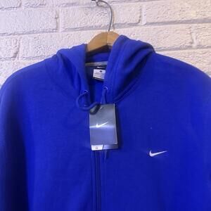 Nike Dark Navy‎ Blue Zip Up Hoodie, White Embroidered Logo, Mens L